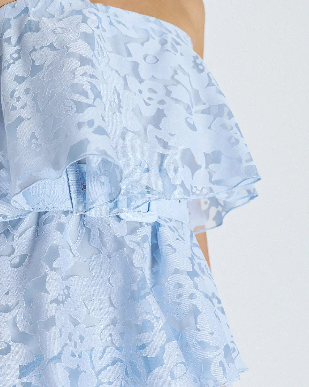 Access Fashion Blue Maxi Devore Dress With Ruffle Details