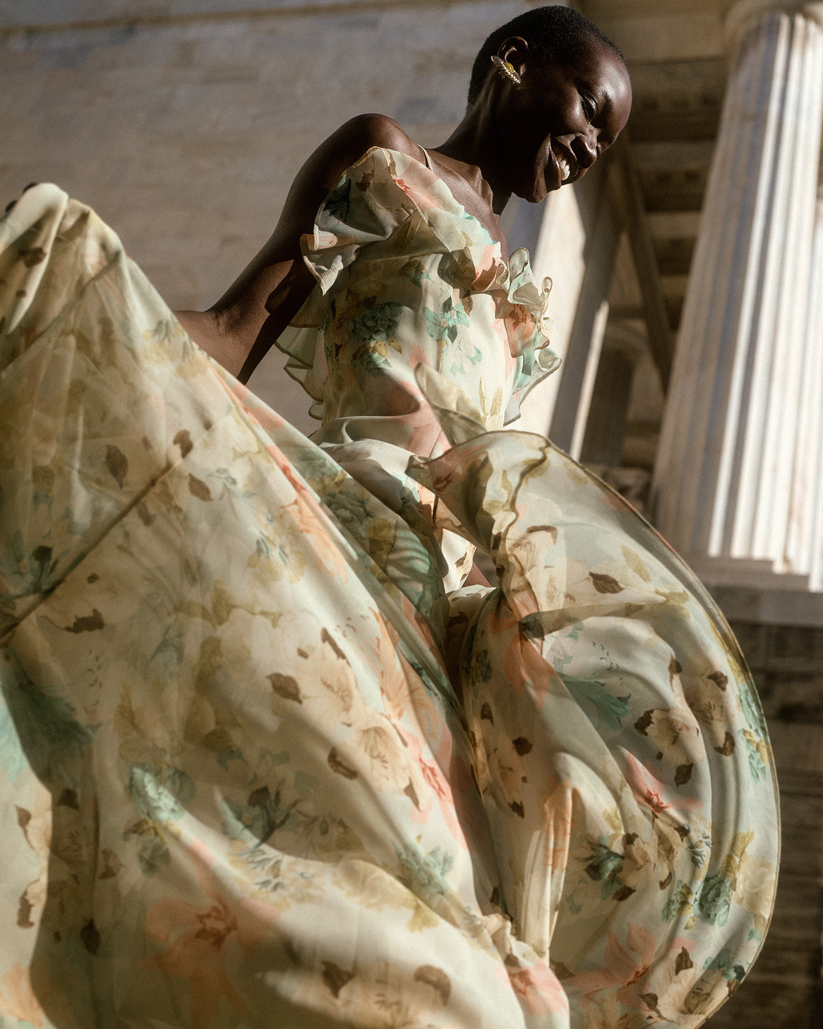 Access Fashion Green Ruffle Floral Dress
