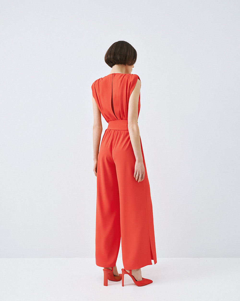 Access Fashion Belted Coral Jumpsuit