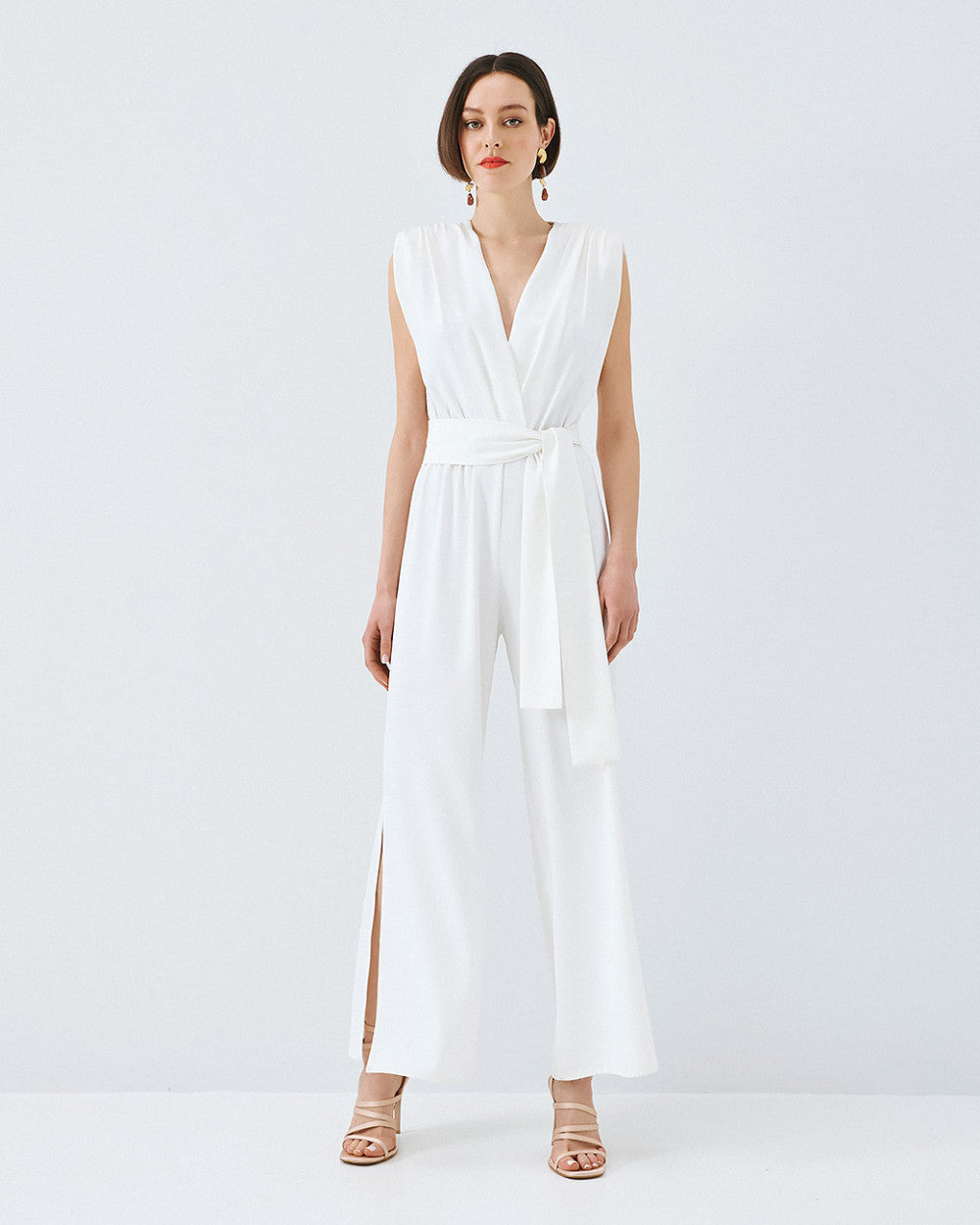 Access Fashion Belted Off White Jumpsuit