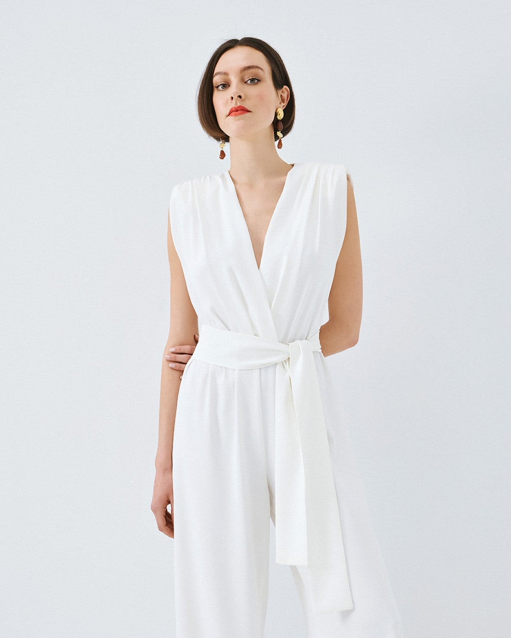 Access Fashion Belted Off White Jumpsuit