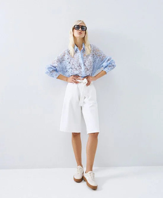 Access Fashion Devore Blue Shirt/Blouse