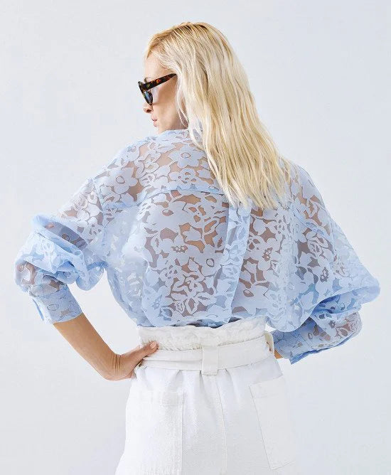 Access Fashion Devore Blue Shirt/Blouse