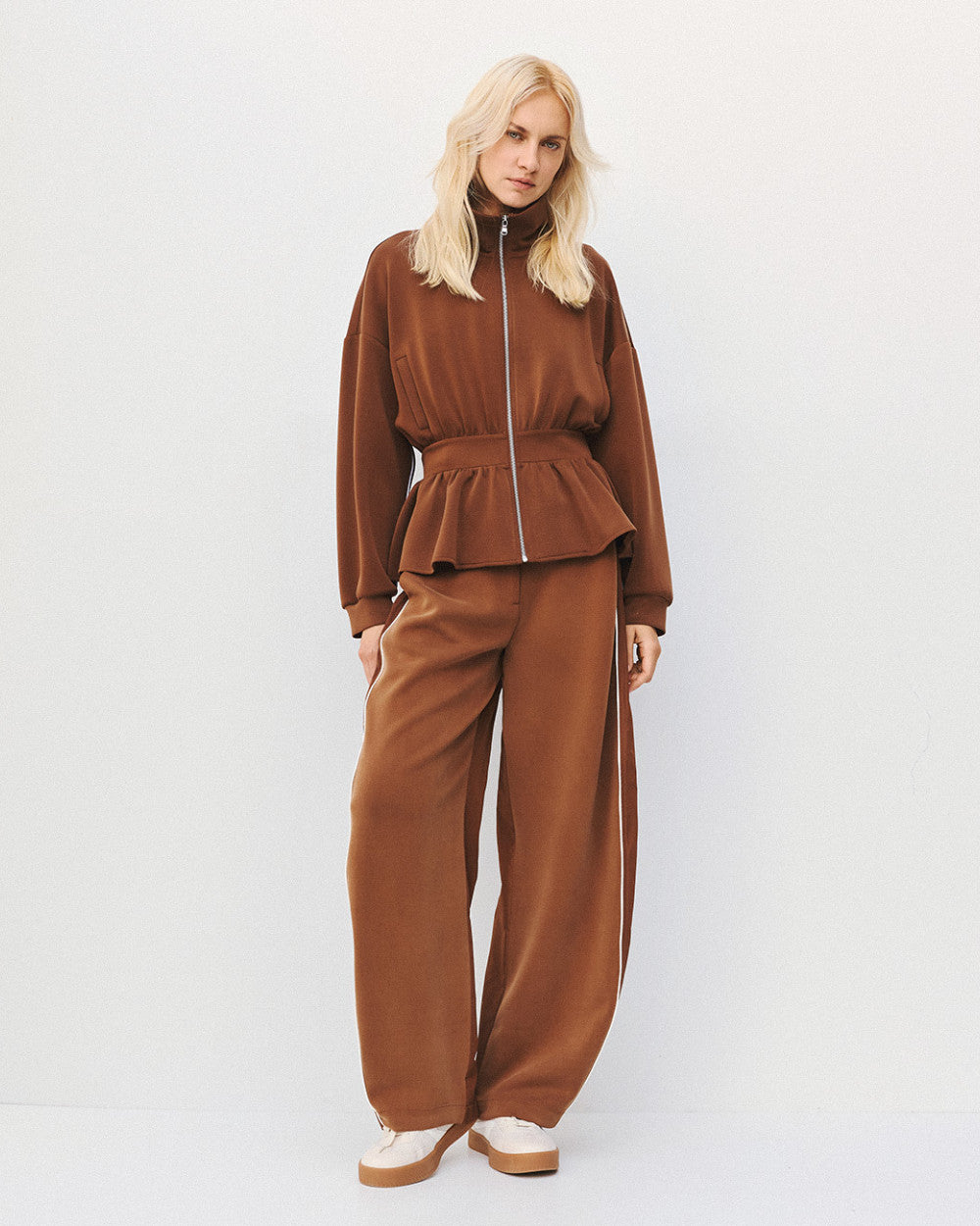 Access Fashion Chcoolate Jacket With Peplum &amp; Piping
