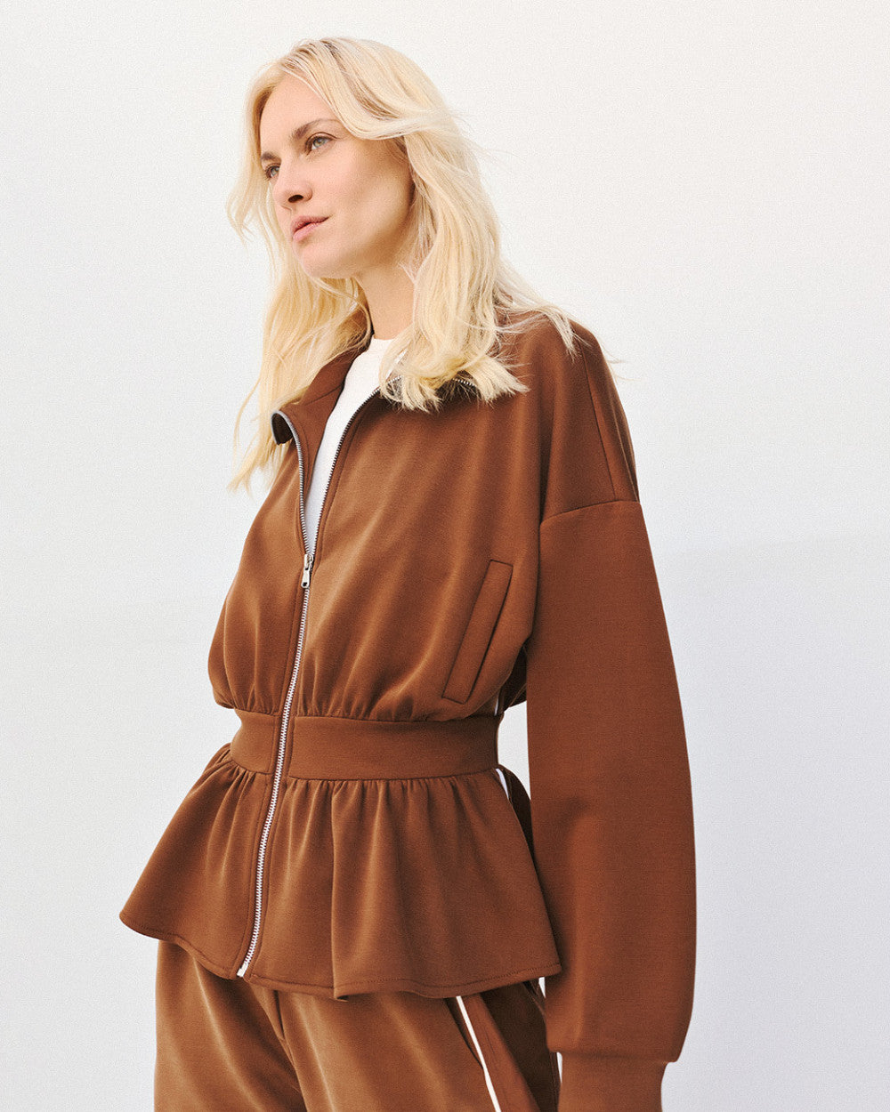 Access Fashion Chcoolate Jacket With Peplum &amp; Piping