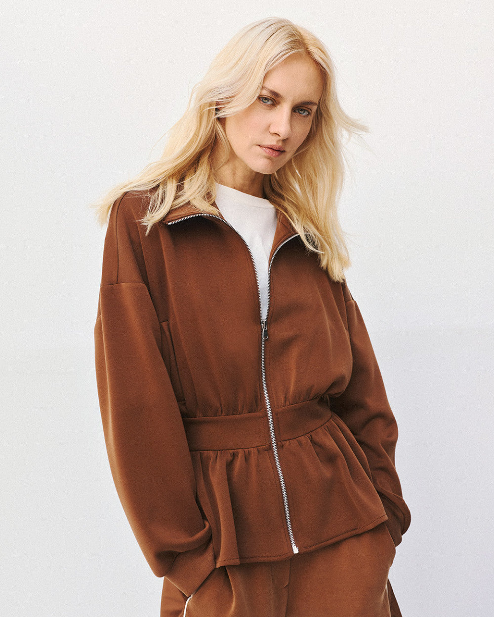 Access Fashion Chcoolate Jacket With Peplum &amp; Piping
