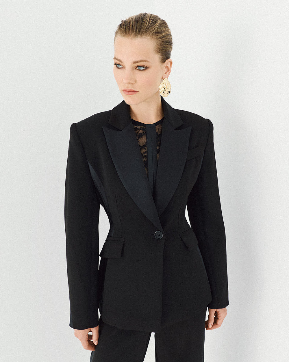 Access Fashion Black FItted Blazer With Satin
