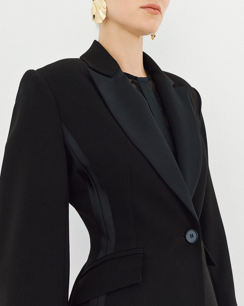 Access Fashion Black FItted Blazer With Satin