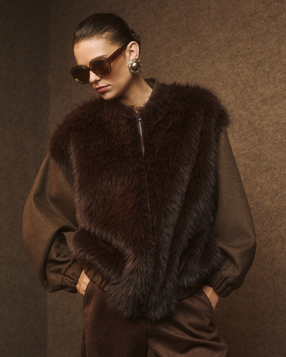 Access Fashion Faux Fur Coffee Jacket