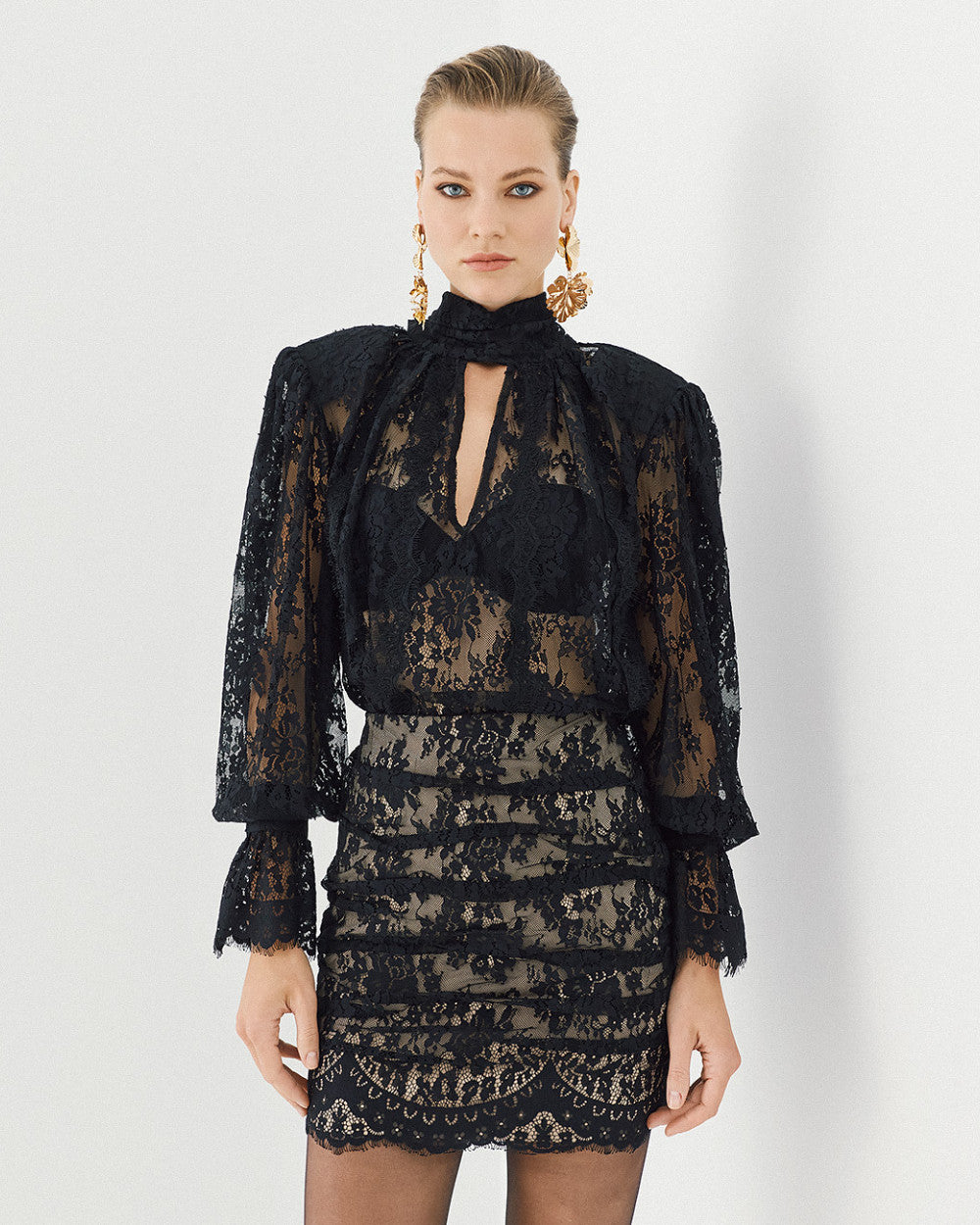 Access Fashion Lace Bow Black Blouse
