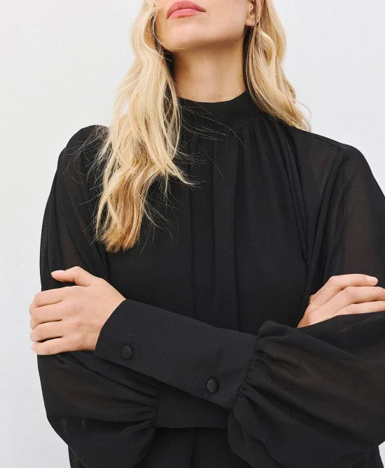 Access Fashion Black Sheer Balloon Blouse