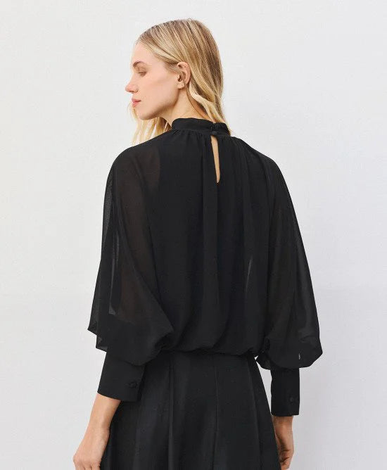 Access Fashion Black Sheer Balloon Blouse