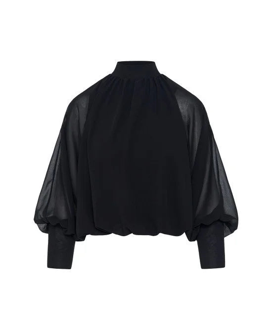 Access Fashion Black Sheer Balloon Blouse