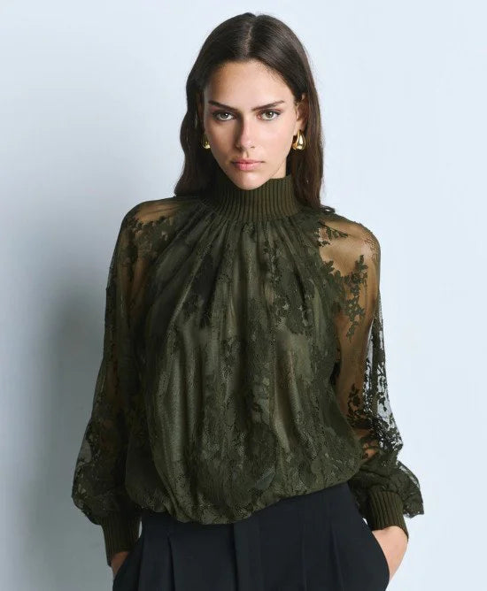 Access Fashion Turtle Neck Olive Lace Top
