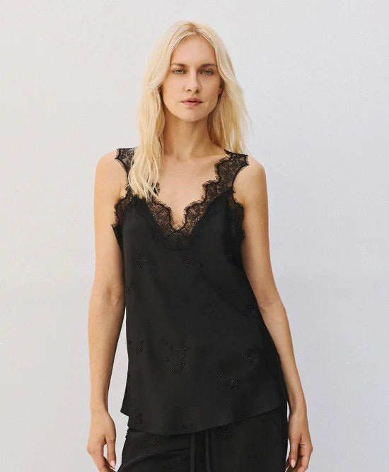 Access Fashion Black Satin Top With Lace