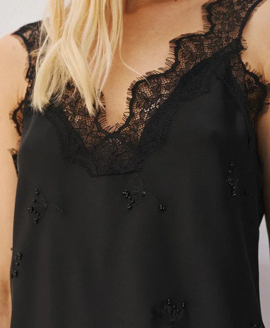Access Fashion Black Satin Top With Lace