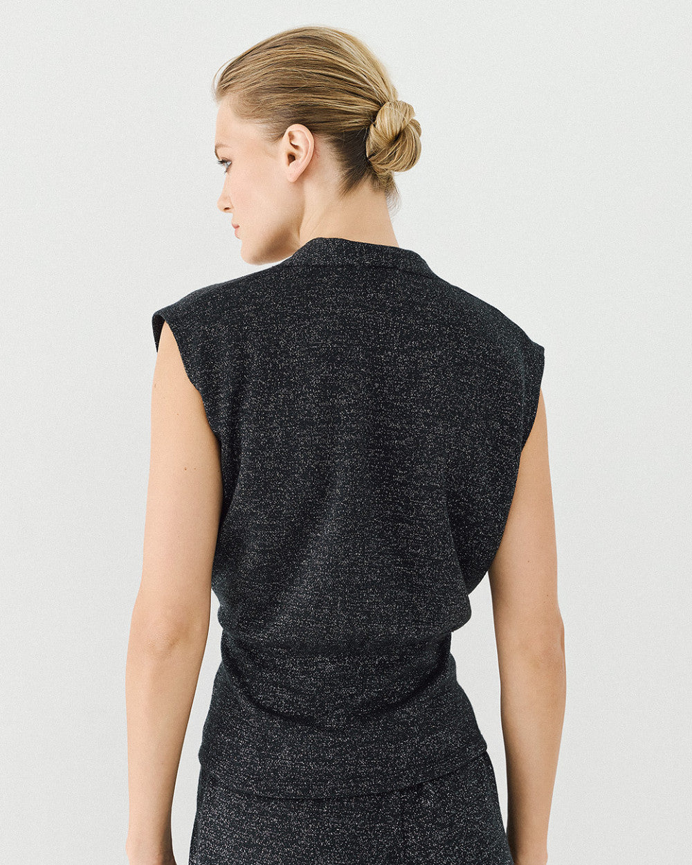 Access Fashion Lurex Wrap Black Top