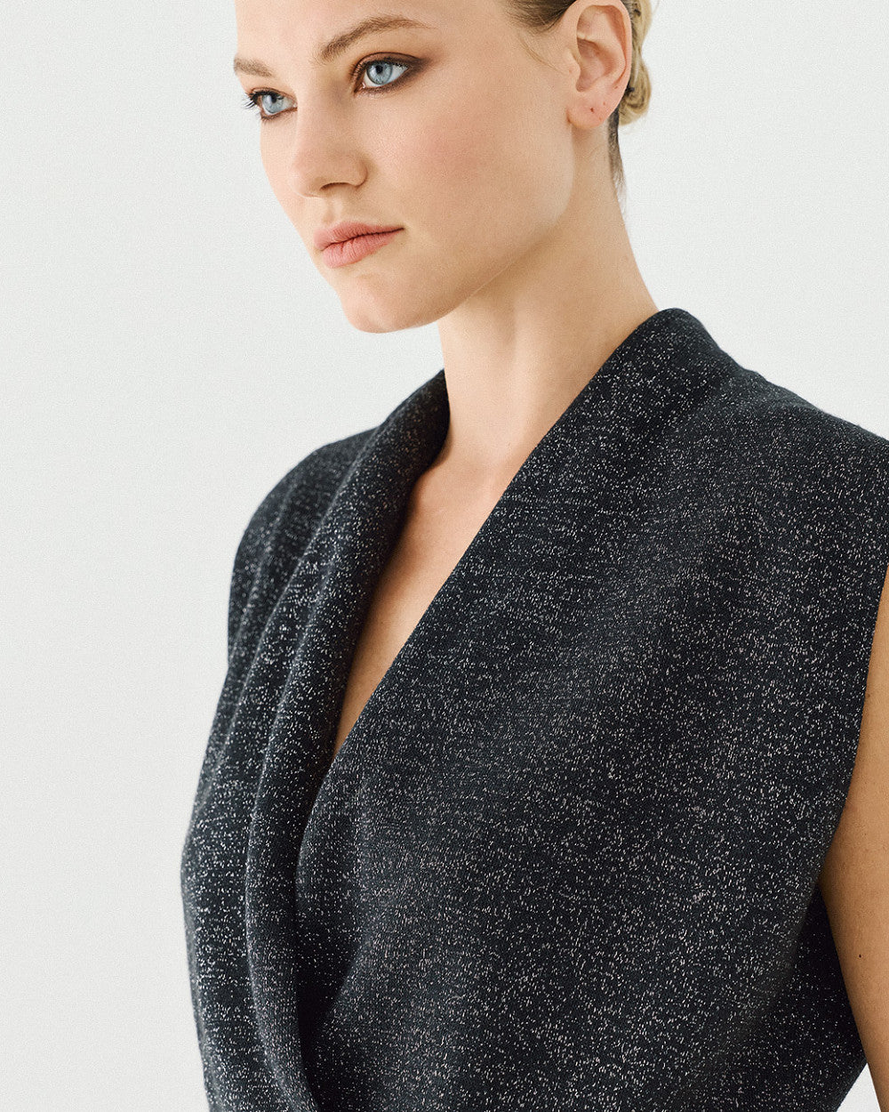Access Fashion Lurex Wrap Black Top