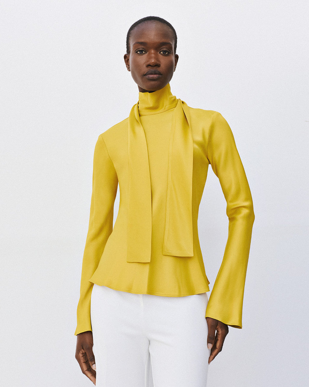 Access Fashion Lime Satin Blouse With Scarf Effect