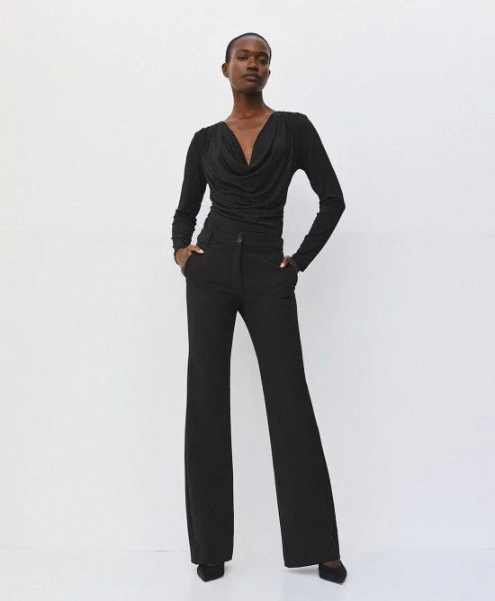 Access Fashion Black Draped Blouse With Rhinestones