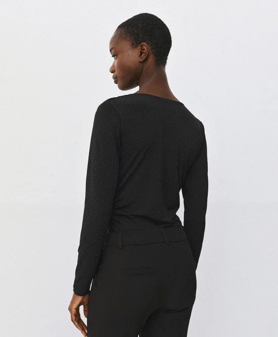 Access Fashion Black Draped Blouse With Rhinestones