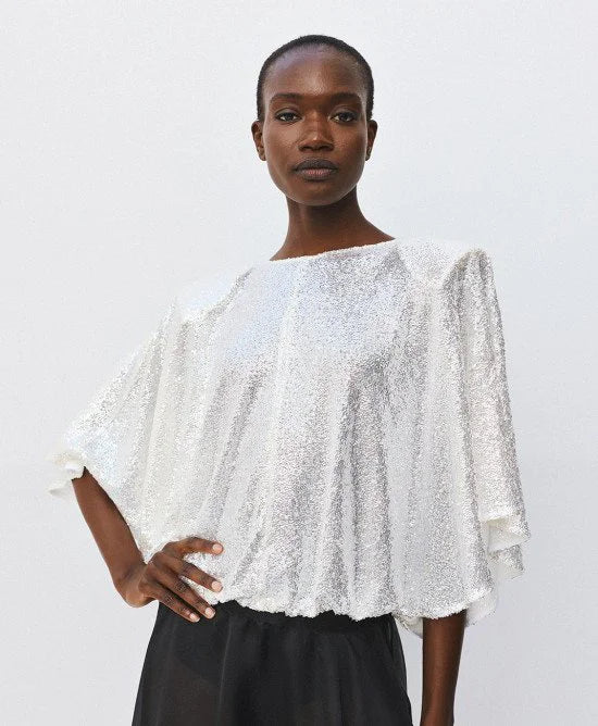 Access Fashion Silver Sequin Top With Removable Shoulder Pads