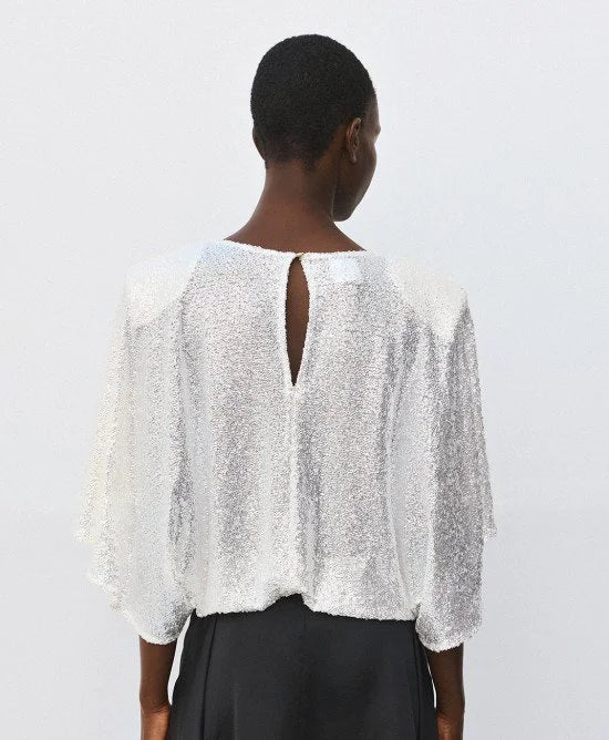 Access Fashion Silver Sequin Top With Removable Shoulder Pads