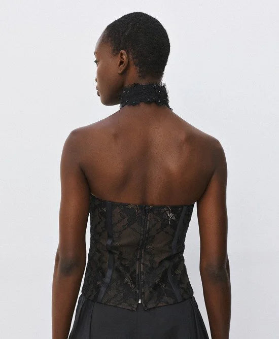 Access Fashion Black Strapless Lace Bust With Choker