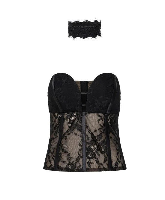 Access Fashion Black Strapless Lace Bust With Choker