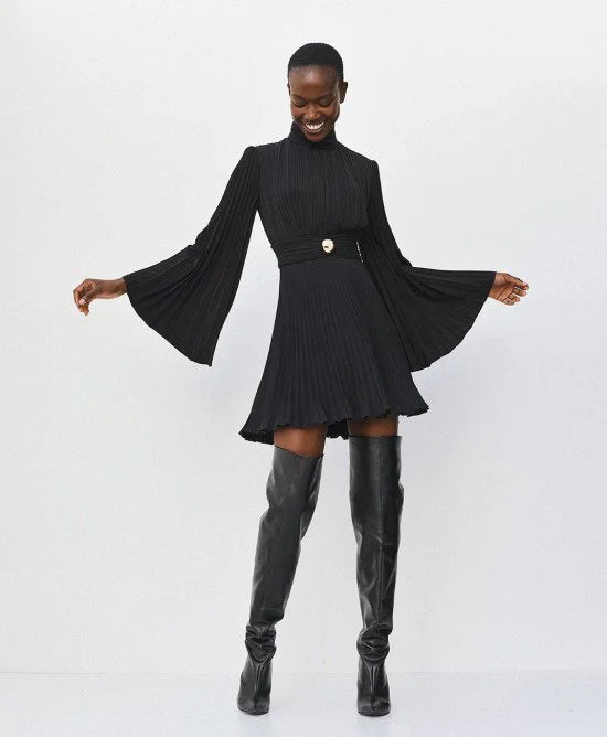 Access Fashion Pleated Mini Black Dress