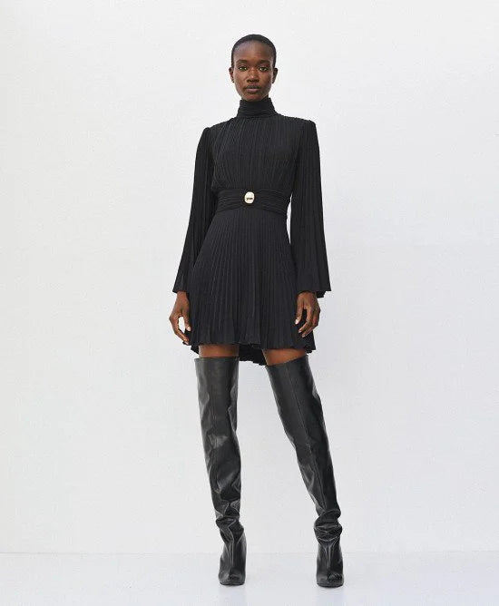 Access Fashion Pleated Mini Black Dress