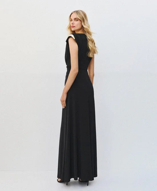 Access Fashion Black Silk Maxi Dress With Knot