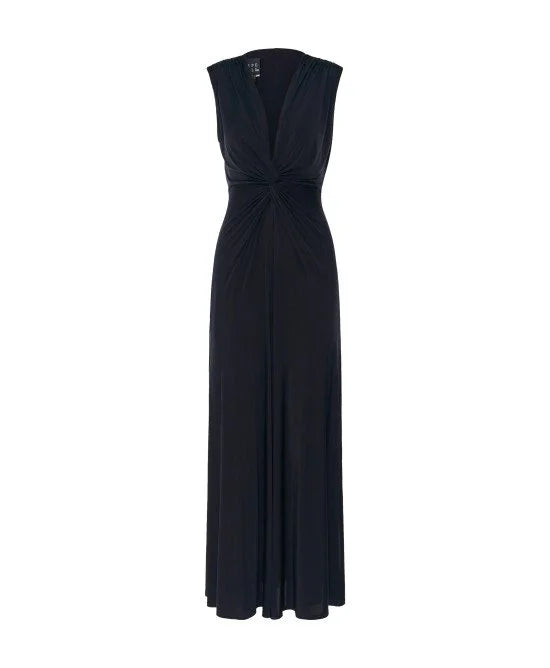 Access Fashion Black Silk Maxi Dress With Knot