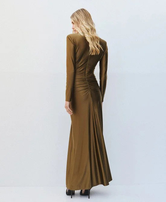 Access Fashion Olive Maxi Dress With Knot &amp; Deep Slit