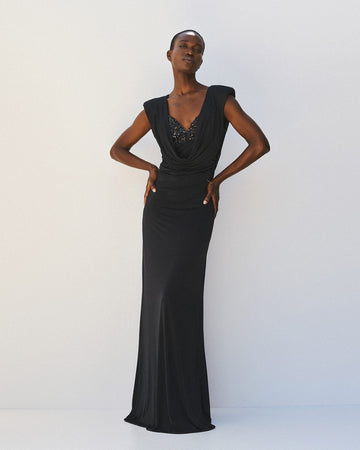 Access Fashion Black Draped Back Dress