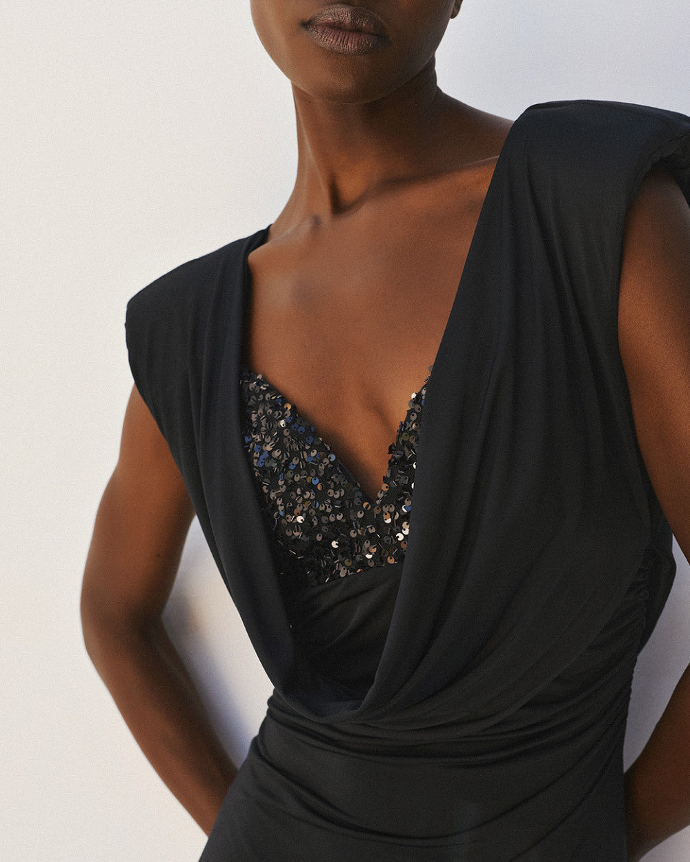 Access Fashion Black Draped Back Dress
