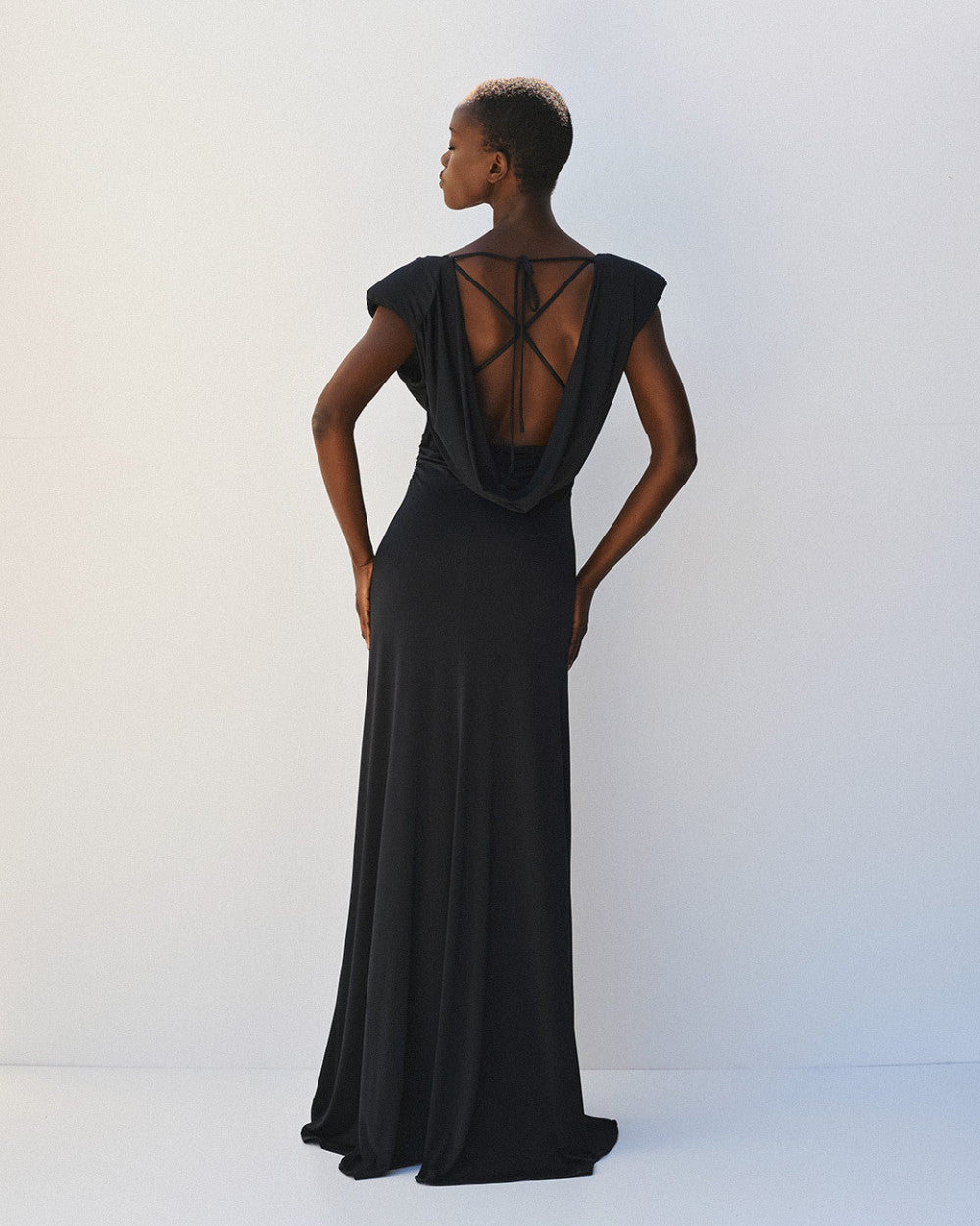 Access Fashion Black Draped Back Dress