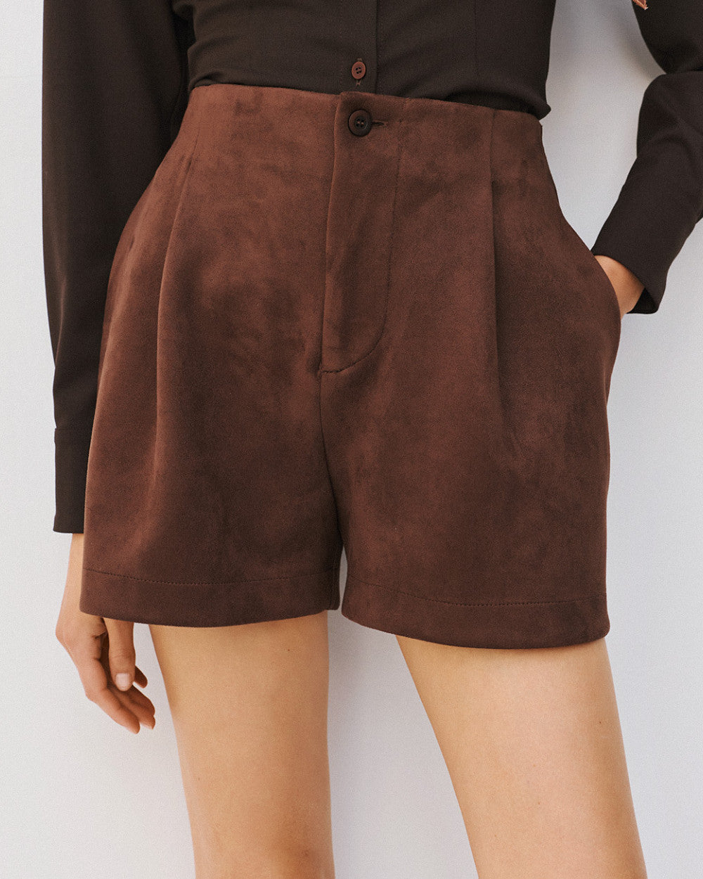 Access Fashion Coffee Faux Suede Shorts