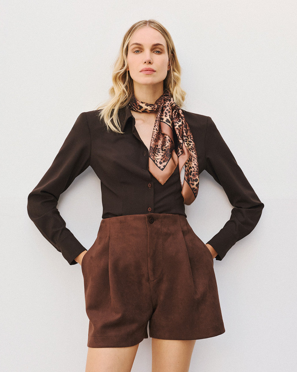 Access Fashion Coffee Faux Suede Shorts