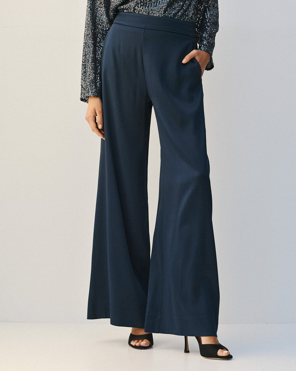 Access Fashion Satin Blue Wide Leg Trousers