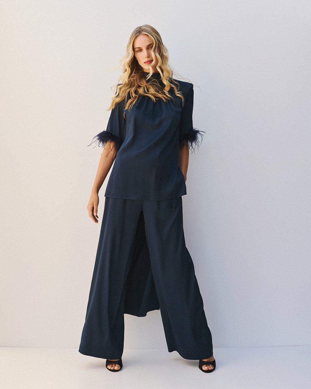 Access Fashion Satin Blue Wide Leg Trousers