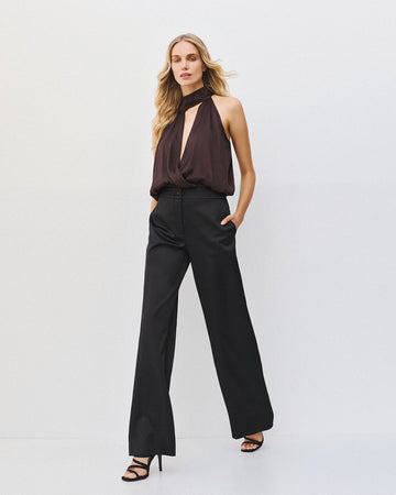 Access Fashion Flared Satin Black Trousers