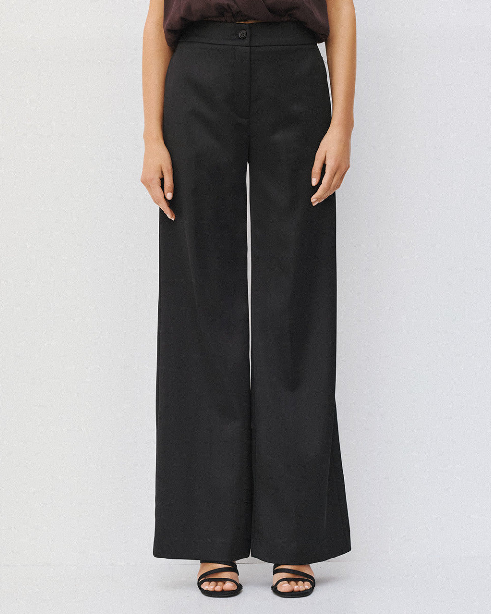 Access Fashion Flared Satin Black Trousers