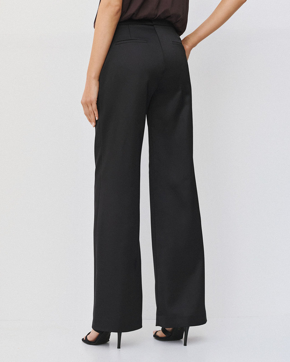 Access Fashion Flared Satin Black Trousers
