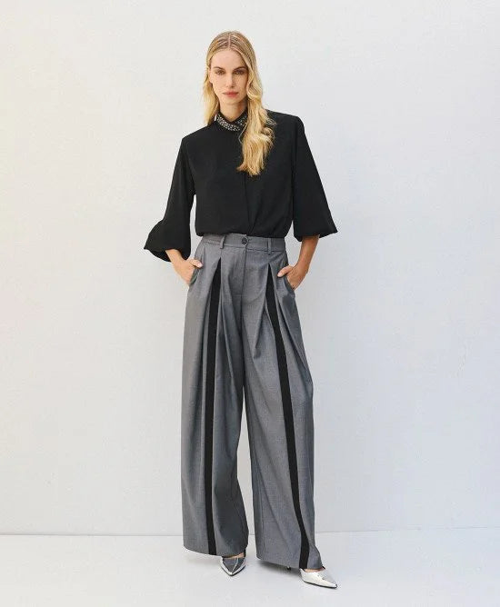 Access Fashion Black Shirt With Embellished Collar
