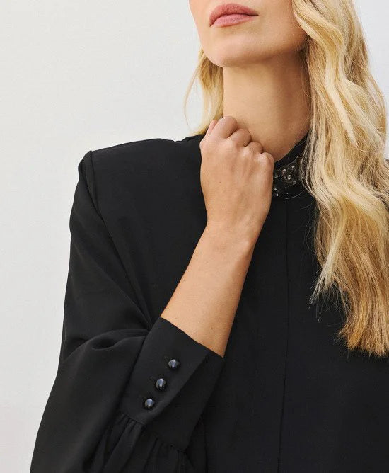 Access Fashion Black Shirt With Embellished Collar