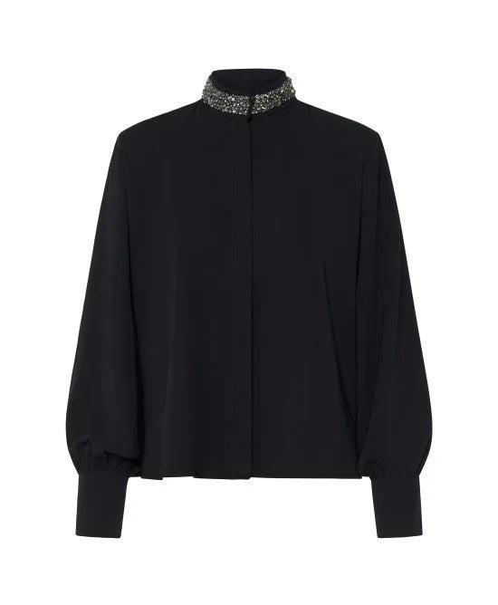 Access Fashion Black Shirt With Embellished Collar