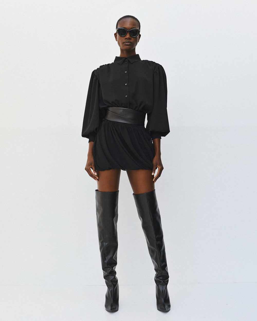 Access Fashion Black Cropped Baloon Blouse