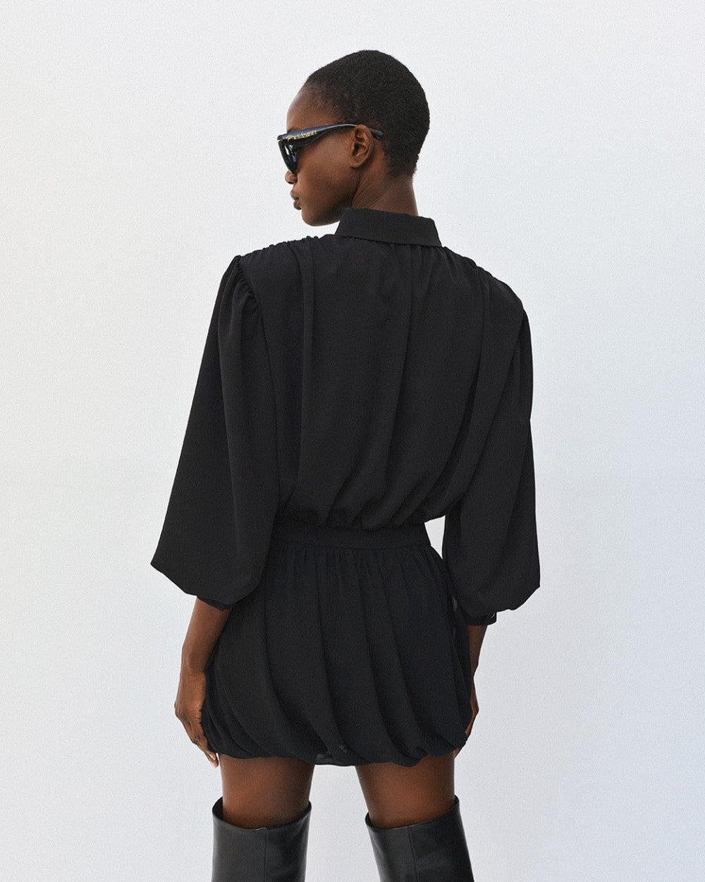 Access Fashion Black Cropped Baloon Blouse