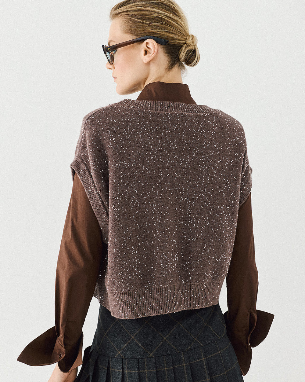 Access Fashion Sequin Knit Coffee Vest